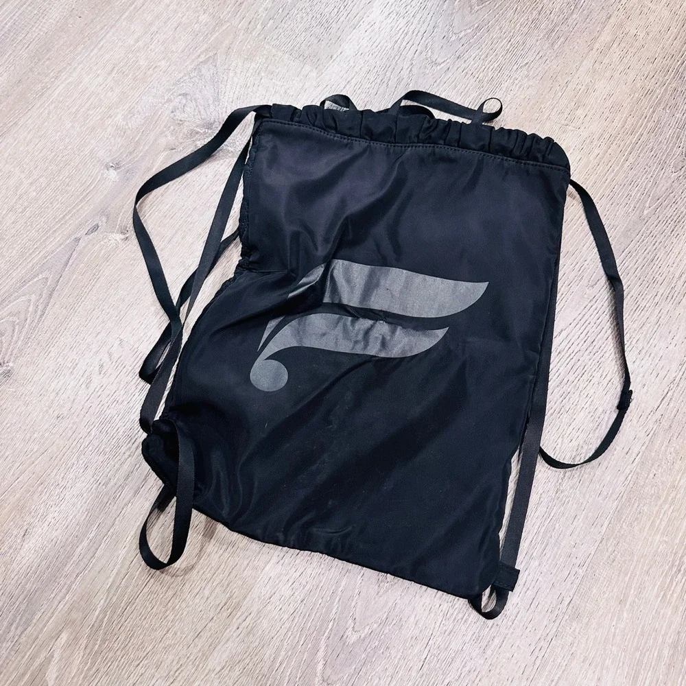 Fabletics Black Drawstring Backpack Quilted‎ Logo Cinch Gym Bag Mens Womens